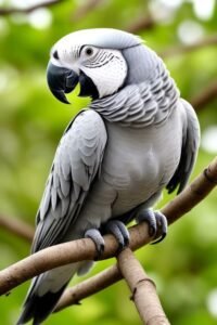 Grey-parrot-perched-on-a-branch