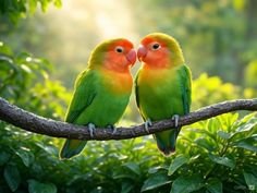 A-pair-of-vibrant-lovebirds-sitting-close-together